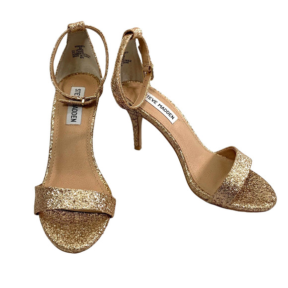 Steve Madden Shoes - Steve Madden Sonnett Gold Glitter Open Toe Heels Womens 6 M Party Shoes